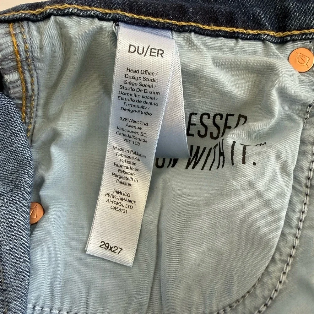 Du/er High Rise Straight Leg Performance‎ Jeans Women's 29x27 Blue Button Fly